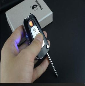 Creative Utility Mutifunction Electric Car Nyckel Cigarettändare USB -uppladdningsbar cigarspolar lättare vindtät LED -ficklampa Whit1029487