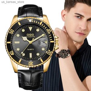 Wristwatches Fashion Black Gold Calendar Large Dial Mens Quartz es 2023 Hot Sale Business Leather Male Clock Wristes240409