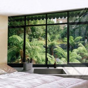 ヨーロッパスタイルの3D窓の風景壁を吊るしてくださいタペストリーボヘミアンアールデコブランケットカーテンホームベッドルームリビングルーム