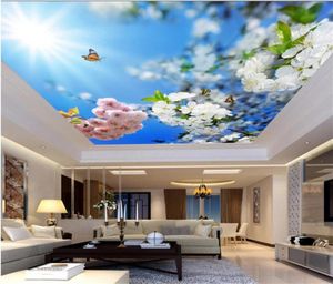 Bellissima carta da parati del soffitto del cielo Blu Sunshine Flower Branches soggiorno Pafferatore Benice Multura 4752592