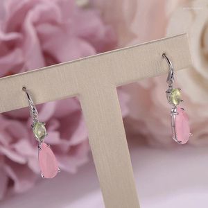 Dangle Earrings Natural Rose Quartz Gemstone Drop For Women S925 Stelring Silver Fine Jewelry Water Pink Vintage Eardrop CCEI032