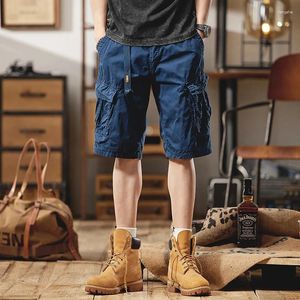 Erkek şort yaz moda erkekler retro rahat ağır kargo beş çeyrek pantolon gevşek düz bacak büyük boy orta