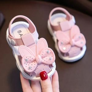 Solid Bow Childrens Summer Shoes Cute Pvc Beach Non Slip Sandals For Baby Girls Footwear Soft Infant Kids Fashion Sandals 240409