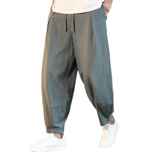Bawełniane i lniane luźne spodnie męskie męskie letnie oddychające stałe kolory spodnie fitness Streetwear 240402