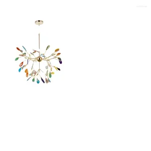 Ljuskrona Vacker agat dekorera belysning för vardagsrummet sovrum restaurang höjd justerbar färgglad lampa inklusive glödlampor
