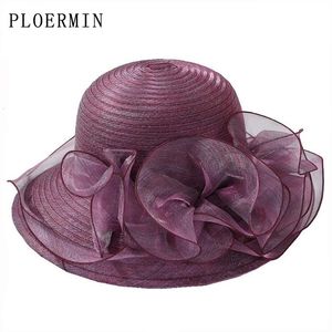 Organza Sun Hats Women Flower Summer Hochzeitsmützen weibliche elegante florale uv kirchen fashion240409