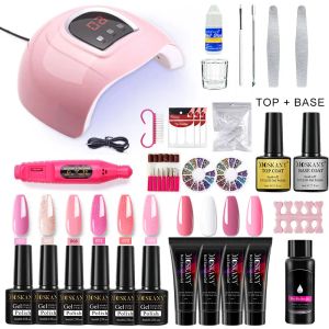 Satser för nagelförlängning gel nagellack kit akryl nagelats poly nagelgel kit med UV LED -nagellampa gel kit nagelverktygsset