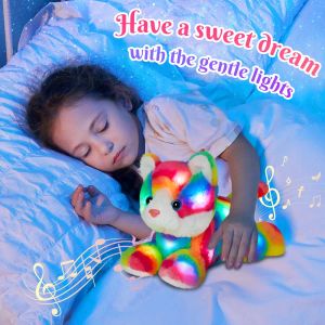 33cm Rainbow Cat Plush Toys with LED Light Luminous Musical Monkey Dog Dolls Stuffed Toy Animals Gifts for Girls Kids