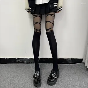 Mulheres meias estilo coreano meias sexy tiras de bowknot garotas lindas meias longas lingerias brancas pretas para mulher