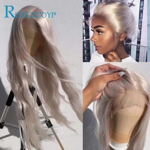 Rongduoyi Cosplay Synthetic Lace Front S Silver Gray Wavy Hair for hemort stostant awary aweat