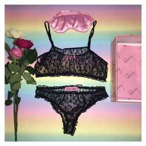 Custom Satin Ice Silk Lingerie Lace Underwear Sexy Womens Panties Gift Box Knickers Sleep Eye Mask Set