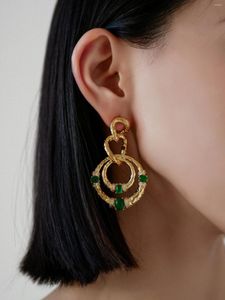 Dangle Earrings Women's Retro Emerald Vintage Double Hoop Stud Green Zircon Large Circle Simple Baroque Eardrop