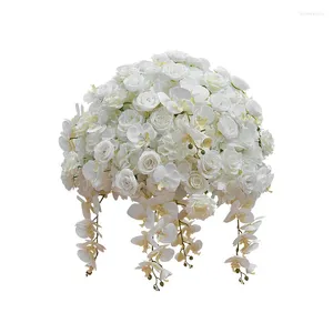 Dekorativa blommor 60/50 cm bröllopsbord mittstycke Boll vit rose orkidé hortensia blommor arrangemang party road crops fönster