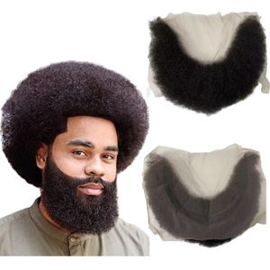 インディアンバージンヒューマンヘアピース4mmキンキーカールアフロビアード黒人男性の男性髪の交換