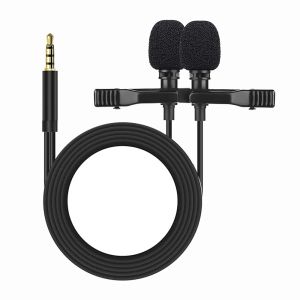 Microphones Dual Head Mini Portable Microphone Condenser Clipon Lapel Lavalier Mic Wired Mikrofo/Microfon for Phone Laptop Computer DSLR