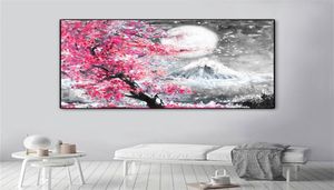 Mount Fuji Cherry Blossom Landscape Japan Canvas Malowanie plakatu ściennego Plakat Olej olejowy HD Zdjęcia do salonu Dekorowanie domu 8266417