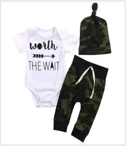 3st Setar Baby Summer Clothing Set Smörjare Kort ärm Romperscamouflage PantsHats Spädbarnskläder Nyfödda Suit Kids Outfits3356931