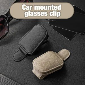 Magnetic Sunglass Holder Car PU Leather Eyeglass Hanger Clip Multifunctional Soft Visor Clip Car Glasses Case Accessories