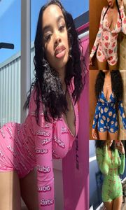 15 colors Designer Women Pajama Onesies Nightwear Playsuit Workout Button Skinny Print Jumpsuits Vneck Short Onesies Rompers 5723461