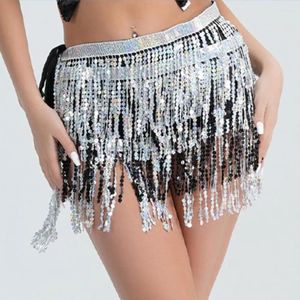 Bühnenbekleidung Bohemian Belly Dance Rock Pailla Quaste Quaste mit Schnürendetails geschichteter Kettengürtel lateinisch für Frauen