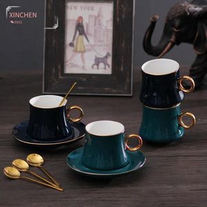 Cups Saucers Green Royal Ceramic Coffee Cup And Saucer Set Modern Solid Fashion Luxury Creative Turkish Afternoon Tea Gift Drinkware