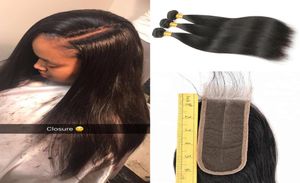 8a Cutícula Alinhada Cabelo 3 Pacotes com 2x6 Parte Média Fechamento de renda suíça Fechamento reto barato de cabelo humano brasileiro Extensão NAT5781375