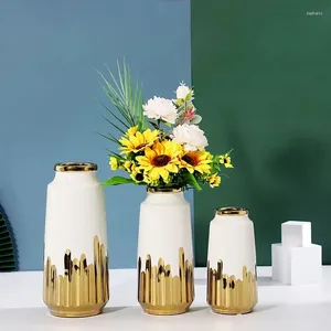 Vase装飾的な家の水耕栽培フラワーアレンジメントエレクトリックゴールドメッキグリーンセラミック花瓶モダンライトラグジュアリーイン