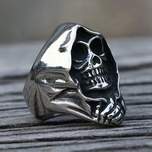 Gothic Grim Reaper Skull Rings Men 14K Gold Punk Biker Skull Ring Ring Male Fashion Charm Jóias Melhor Presente para Amigo