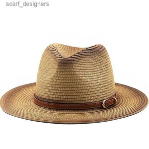 Szerokie brzegowe czapki wiadra czapki vintage panama hat men słomek fedora męski kapelusz sun hat sumer plaży brytyjski styl chapau jazz cap sombrero y240409ucvd