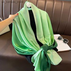 Halsdukar 2023 Gradient Silk Spacves Women Luxury Brand Hijab Scarf Foulard Femme Shawls Wraps Silk Bandana Head Scarf Hijab Beach Poncho240409