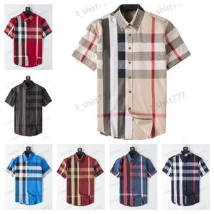 Men Shirt Luxurys Desingers Men's Dress Shirts Dress Business Casual Shirt Sleeve Stripe slim masculine social fashion plaid Asian M-3XL