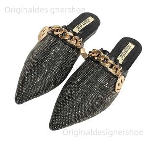 Casual Shoes Black Khaki Italian Women Shoes Classic Luxury Retro Slippers Shallow Mouth Metal Mixed Color Slides Flat Outdoor Fashionable 43 T240409