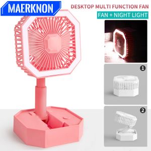 Gadgets dobráveis USB Fan Desktop Recarregável Fan Night Light Light Outdoor Camping Air Circulation 3 Spean Ajustável Fan para Office Home