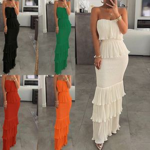 European American Design Fashion New Spring/Summer Vacation Bh Tie Ruffle Edge Long Dress