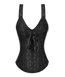 Kobiety Zipper Halterneck Jacquard Overbust Corset Kamizel Ps Rozmiar S-6xl bielizny Top Body Shaper Sexy Lace Up Plastic Boned Corselet8192603