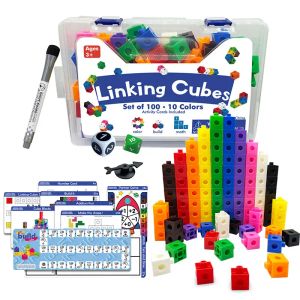 Montessori Rainbow Link Cubes Toys educacionais Conjunto de cartões em caixa Contagem de matemática Learning empilhado Blocks Sensory Games Crianças Toys