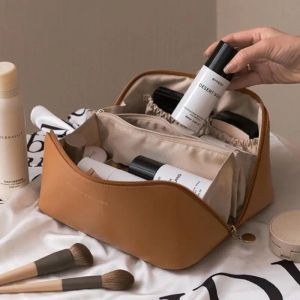 Stor kapacitet resor kosmetisk väska bärbar läder kosmetisk väska kvinnor badrum tvättväska multifunktionell toalettartikat