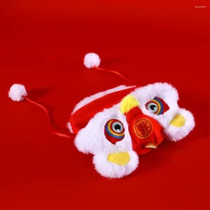 Dog Apparel Pet Hat For Dogs Dressing Chinese Style Cartoon Design Plush Soft Warm Lion Dance Cats