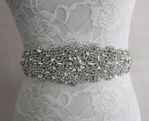 2019 Real Image Wedding Dresses Sash Bridal Belts Rhinestone Crystal Ribbon Tie Back Bridal Accessories Princess Handgjorda Fashion6560307
