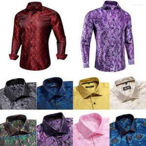 Mäns casual skjortor Hi-Tie Spring Autumn Mens Silk Red Black Paisley Suit TurnDown Collar Shirt Formell för manliga bröllopsföretagspresenter