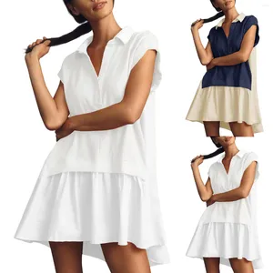 Casual Dresses Women's Summer Short Sleeved V Neck Oversized Patchwork Dress Elegant Temperament Ropa De Mujer