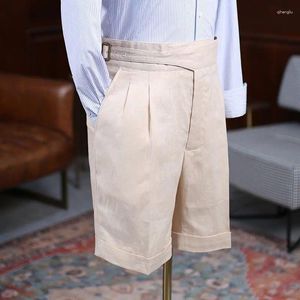 Men's Shorts 2024 Summer Fashion Retro High Waist Pockets Male Knee Length Loose Men Solid Color Straight K63