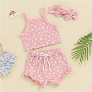 Set di abbigliamento vestiti per bambina stampato floreale senza maniche cantaliere corposi cortometrali set di cabine per neonati abiti estivi calare consegna dhj3y