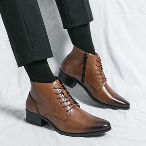 Классический мужской кожаный британский стиль мужчины одевать лодыжку модного бизнеса зимнее офис черные ботинки