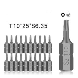 5Pcs/Set 25mm Length Torx Screwdriver Bit 1/4'' Hex Shank High Torque 6 Point Star Head Screwdriver Set No Magnetic No Hole