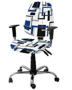 Stol täcker abstrakt geometri fyrkant modern konst svart blå elastisk fåtölj täckning avlägsnande kontorslipcover split säte