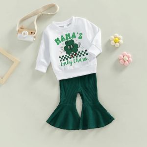 St. Patricks Day Kinder Kinder Kleinkind Baby Kleidung Set Mamas Glücksbringer Sweatshirt Top Flare Hosen Set Set