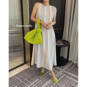 Casual Dresses Striped Dress Women Long Sleeveless Y2k 2024 Summer Clothing Elegant Vintage Trendy Luxury Korean Robe Backless Party