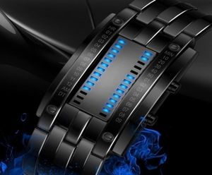 Luxus Uhrenliebhaber Männer Frauen Edelstahl Blau Binär leuchtend LED Elektronisch Display Schockfeste Sport Uhren FODED9590093