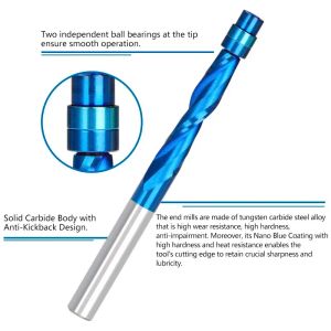 XCAN Router Bit Two Flute Flush Trim Wood Milling Cutter UP Cut Mill with Bearing 1/4 Shank Spiral End Mill